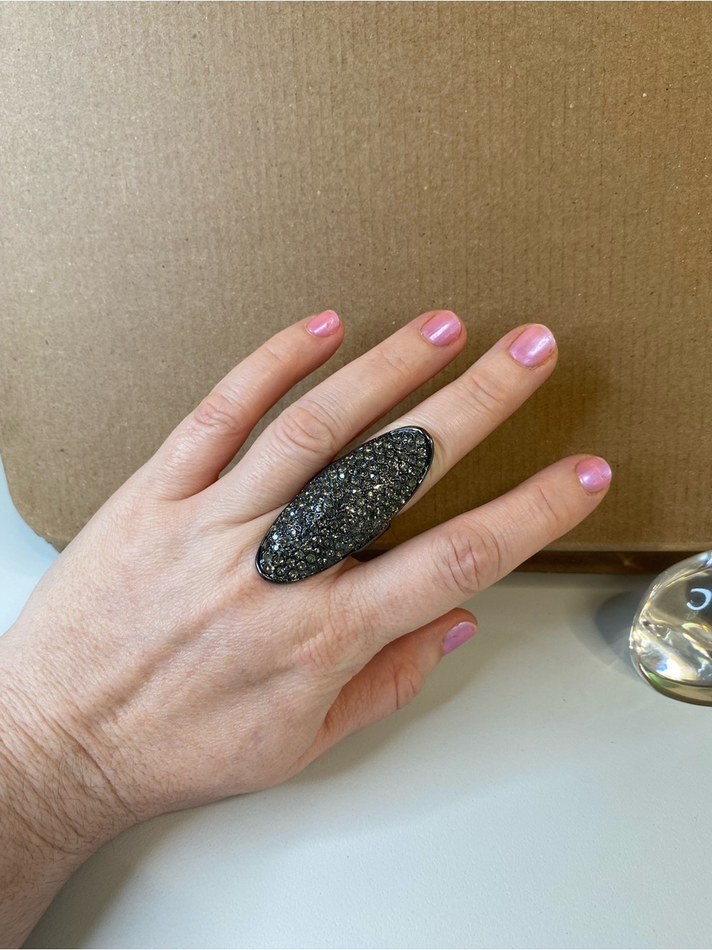 Dark Gray Crystal Statement Ring